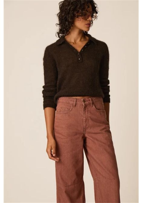 Des Petits Hauts Women's Billie Ourson Dark Brown Superfine Alpaca Polo Sweater Des Petits Hauts |  | 1H26005507177